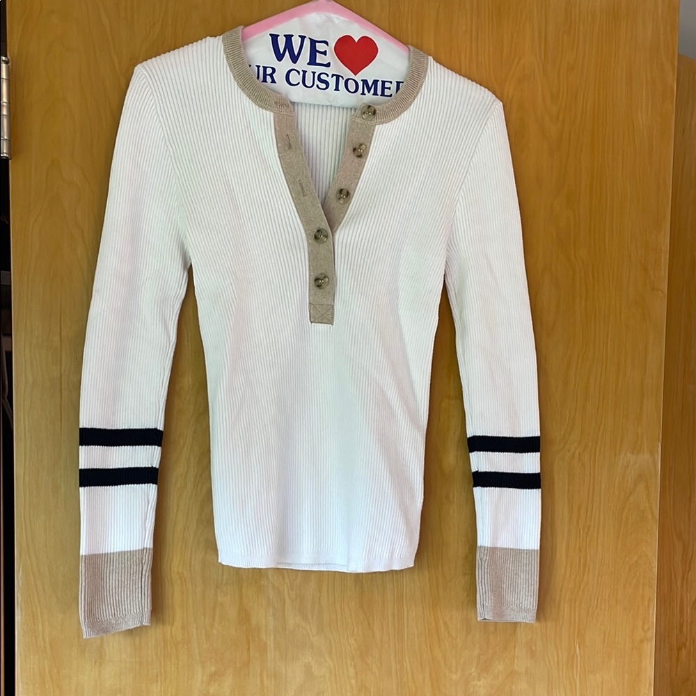 Faherty White and Tan Button Down Henley style sweater